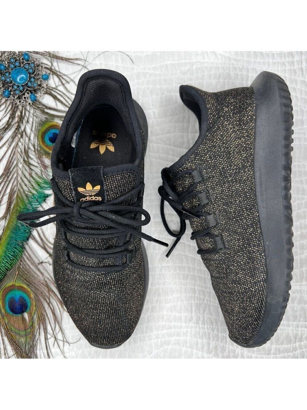 Adidas VHTF Mens 5 BLACK GOLD Tubular Shadow Knit Shoes Fashion Running Sneakers